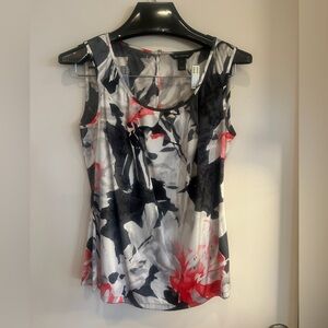 St. John Floral Sleeveless Blouse - Black, White, Red